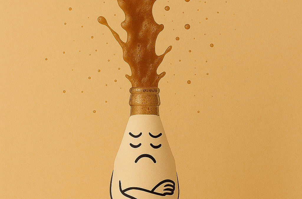 Coke bottle exploding symbolizing bottled up emotions and the importance of emotional release and mental health therapy at Rooted Therapies in North Port Florida.